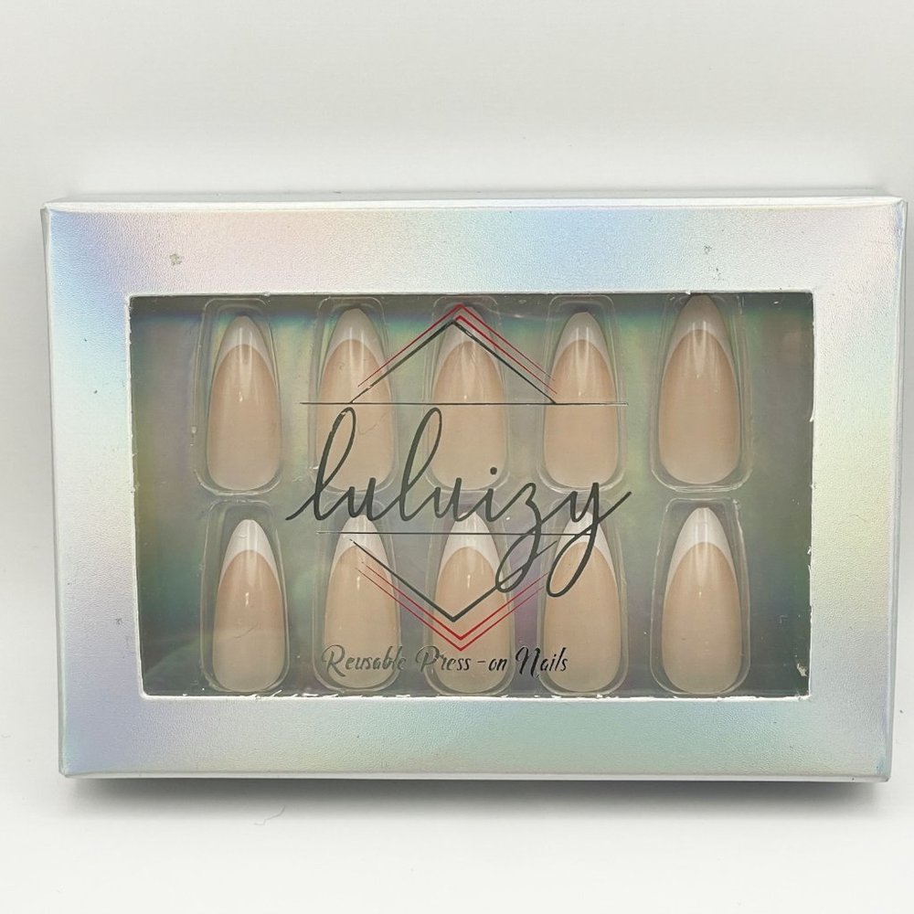 Press On Nails Long French Almond Reusable Nail Tips Kit